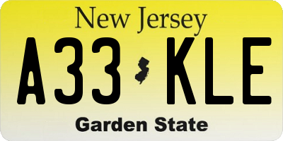 NJ license plate A33KLE