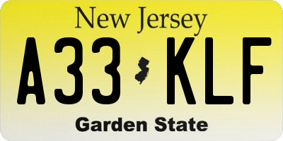 NJ license plate A33KLF