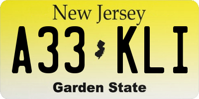 NJ license plate A33KLI