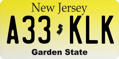 NJ license plate A33KLK