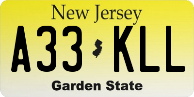 NJ license plate A33KLL