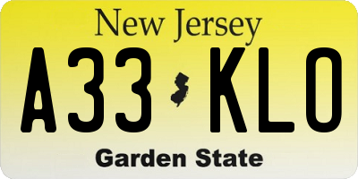 NJ license plate A33KLO
