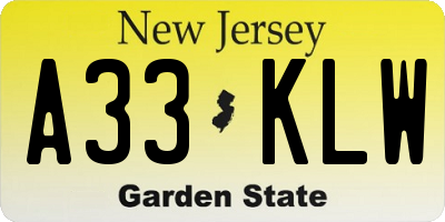 NJ license plate A33KLW