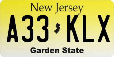 NJ license plate A33KLX