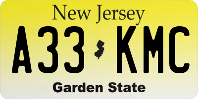 NJ license plate A33KMC