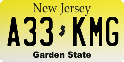 NJ license plate A33KMG