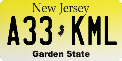 NJ license plate A33KML