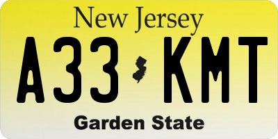 NJ license plate A33KMT