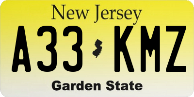 NJ license plate A33KMZ