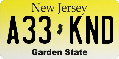 NJ license plate A33KND