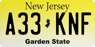 NJ license plate A33KNF