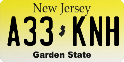 NJ license plate A33KNH