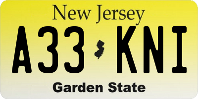 NJ license plate A33KNI