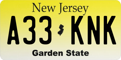 NJ license plate A33KNK