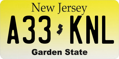 NJ license plate A33KNL