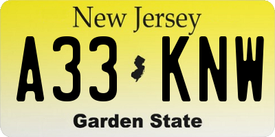 NJ license plate A33KNW