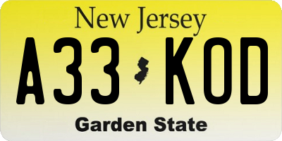 NJ license plate A33KOD
