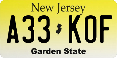 NJ license plate A33KOF