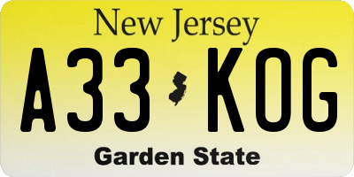 NJ license plate A33KOG