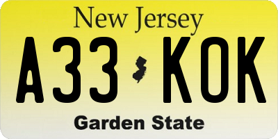 NJ license plate A33KOK