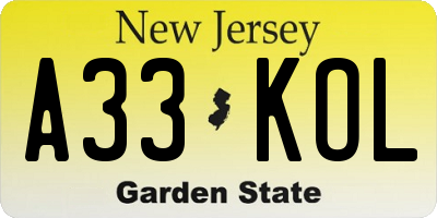 NJ license plate A33KOL