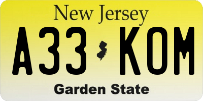 NJ license plate A33KOM