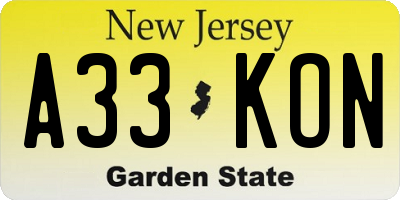 NJ license plate A33KON