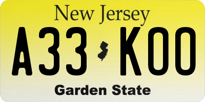 NJ license plate A33KOO