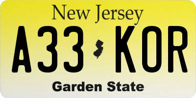 NJ license plate A33KOR