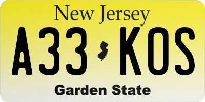 NJ license plate A33KOS