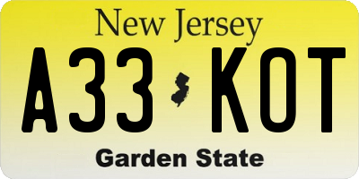 NJ license plate A33KOT