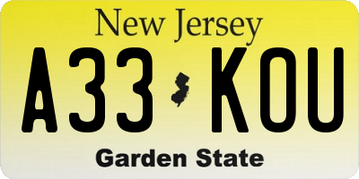 NJ license plate A33KOU