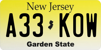 NJ license plate A33KOW