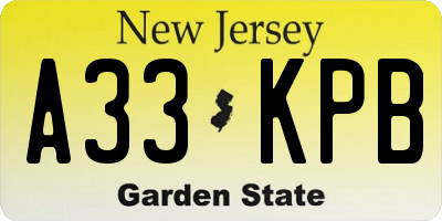 NJ license plate A33KPB