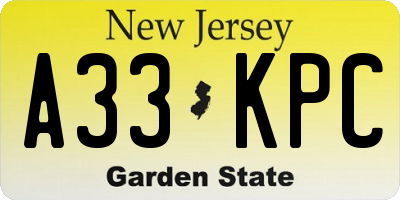 NJ license plate A33KPC