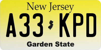 NJ license plate A33KPD