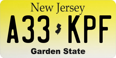 NJ license plate A33KPF