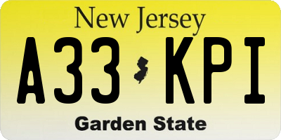 NJ license plate A33KPI