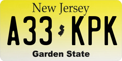 NJ license plate A33KPK