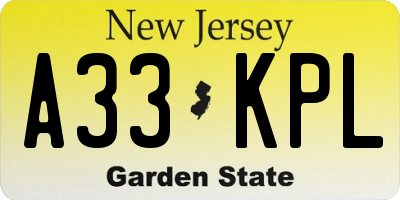 NJ license plate A33KPL