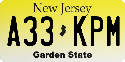 NJ license plate A33KPM