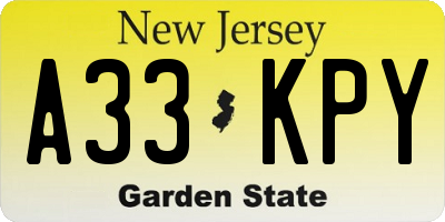 NJ license plate A33KPY