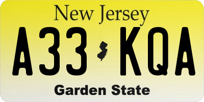 NJ license plate A33KQA