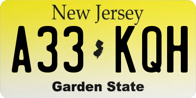 NJ license plate A33KQH