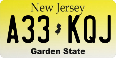NJ license plate A33KQJ
