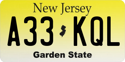 NJ license plate A33KQL