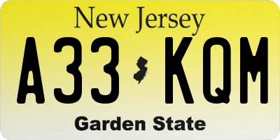 NJ license plate A33KQM