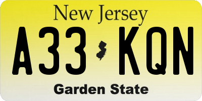NJ license plate A33KQN