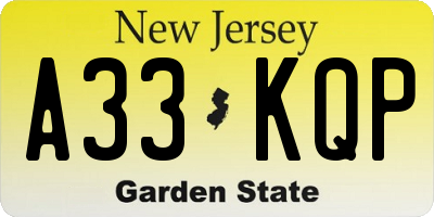 NJ license plate A33KQP