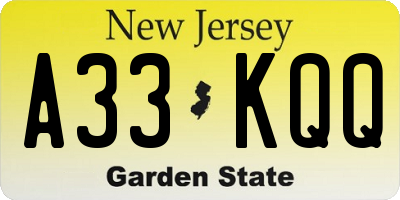 NJ license plate A33KQQ